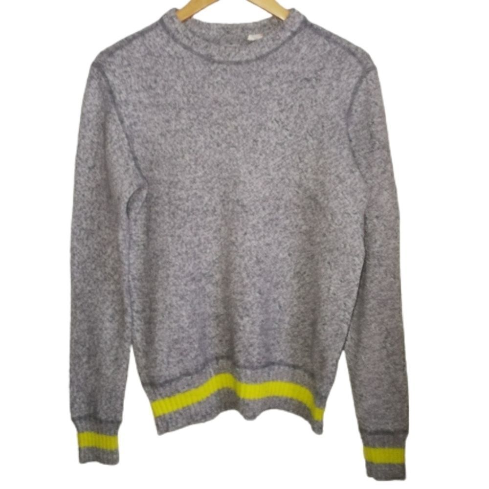 𝅺TOMMY HILFIGER Grey & Neon Crewneck Cotton & Wool Knitted Sweater Size Medium
